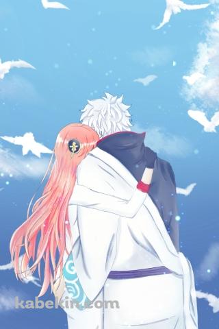 寄り添う坂田銀時と神楽 / 銀魂のAndroidの壁紙(320px x 480px) スマホ用