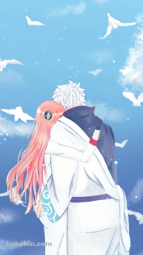 寄り添う坂田銀時と神楽 / 銀魂のAndroidの壁紙(480px x 854px) スマホ用