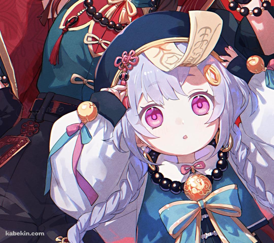サングラスをかけた胡桃とピンクの目がクリクリの七七 / 原神のAndroidの壁紙(1080px x 960px) スマホ用