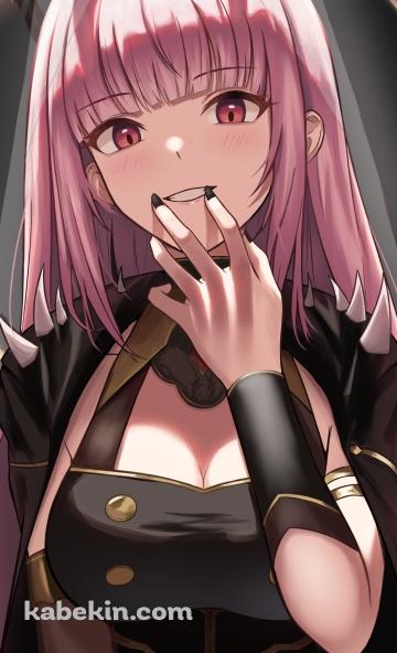 口元に指をあてて微笑む森カリオペ / 正面 / ホロライブ / バーチャルYouTuber / VtuberのAndroidの壁紙(360px x 592px) スマホ用