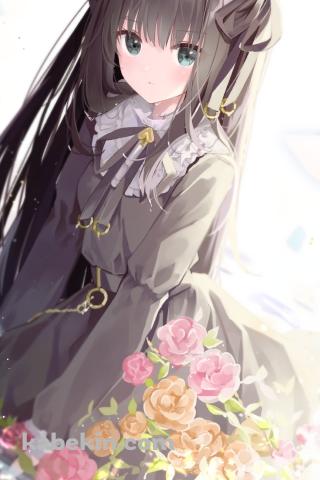 ピンクと黄色の薔薇と座っている可愛い対立 / アーケアのAndroidの壁紙(320px x 480px) スマホ用