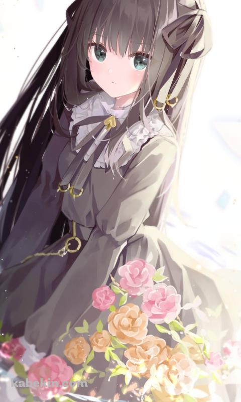 ピンクと黄色の薔薇と座っている可愛い対立 / アーケアのAndroidの壁紙(480px x 800px) スマホ用