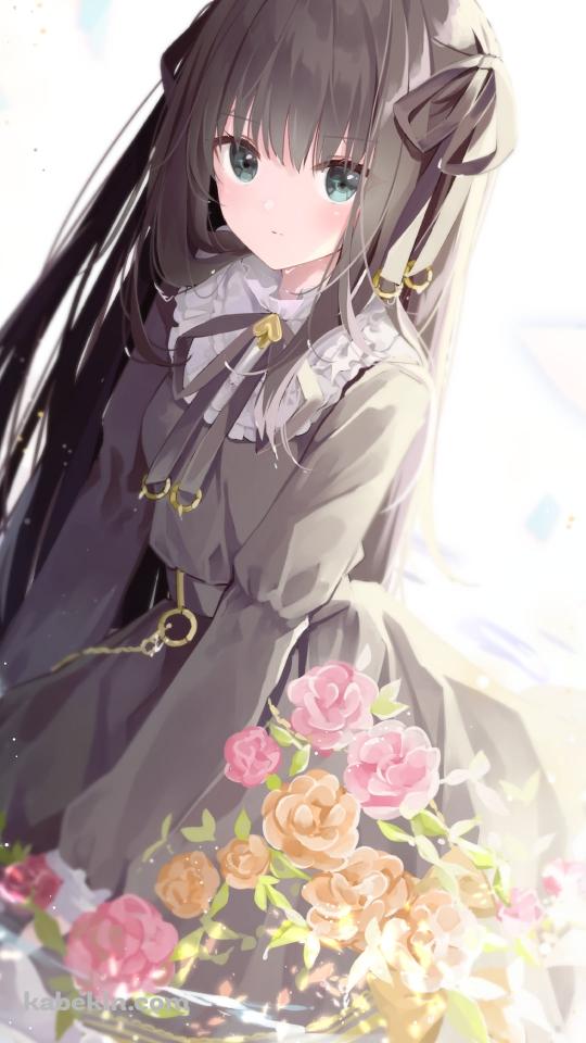 ピンクと黄色の薔薇と座っている可愛い対立 / アーケアのAndroidの壁紙(540px x 960px) スマホ用