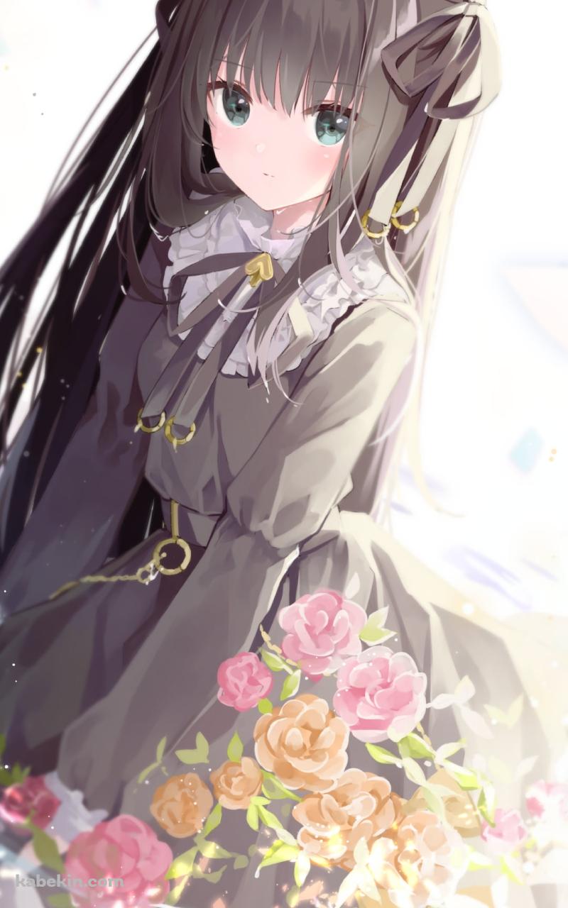 ピンクと黄色の薔薇と座っている可愛い対立 / アーケアのAndroidの壁紙(800px x 1280px) スマホ用