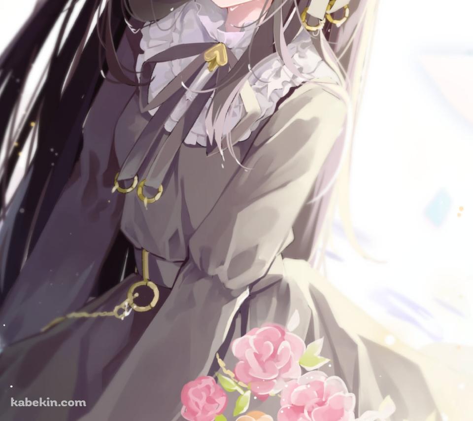 ピンクと黄色の薔薇と座っている可愛い対立 / アーケアのAndroidの壁紙(960px x 854px) スマホ用