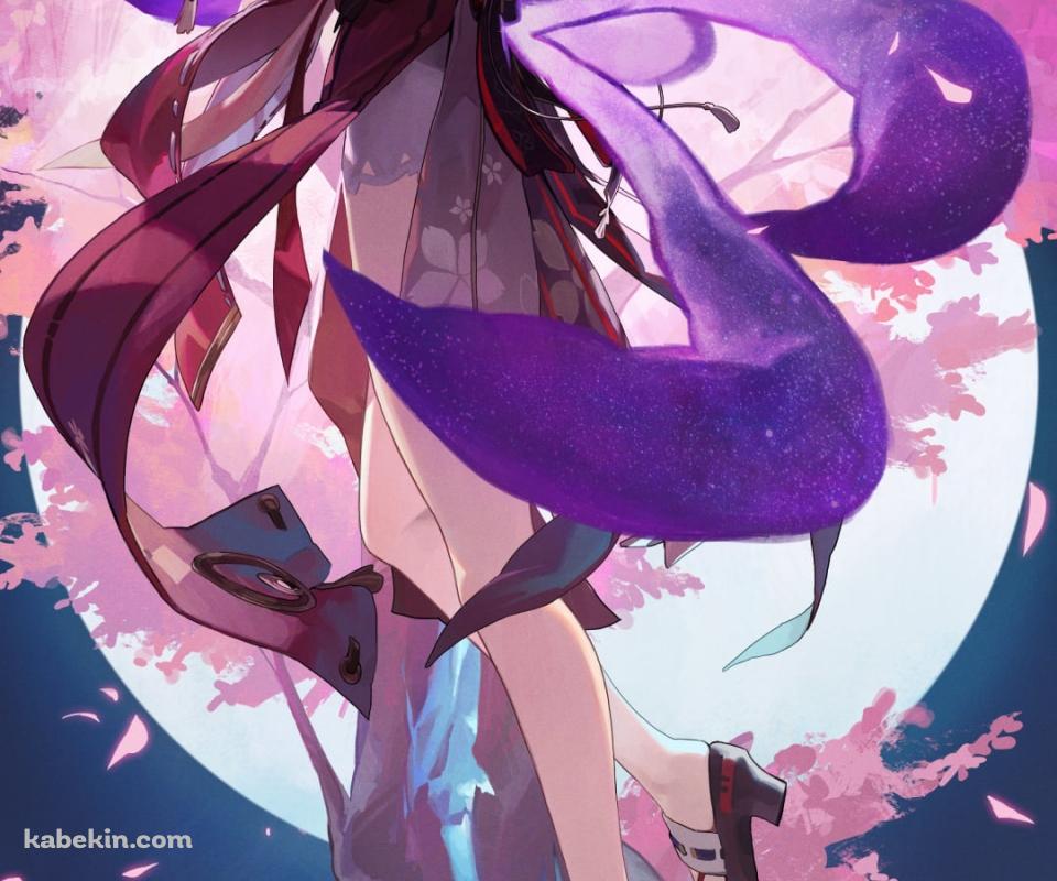 桜の木に登る八重神子 / 満月 / 原神のAndroidの壁紙(960px x 800px) スマホ用