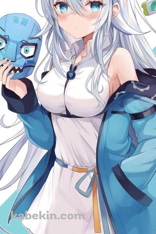 青い仮面を持ちこちらを見つめる未兎クロノ / バーチャルYouTuber / VtuberのAndroidの壁紙(320px x 480px) スマホ用