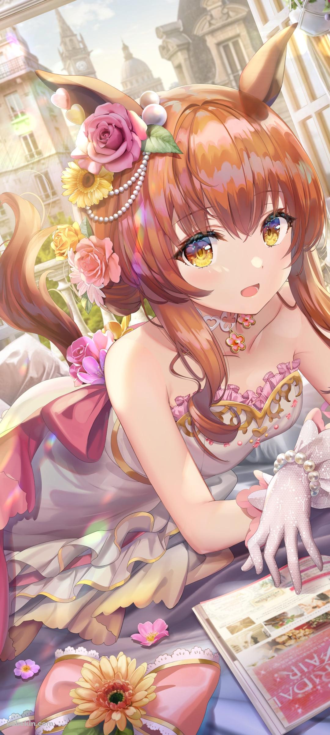 花に囲まれて本を読む可愛いマヤノトップガン / サンライト・ブーケ / ウマ娘プリティーダービーのAndroidの壁紙(1080px x 2400px) スマホ用