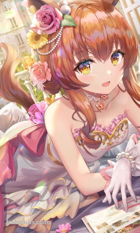 花に囲まれて本を読む可愛いマヤノトップガン / サンライト・ブーケ / ウマ娘プリティーダービーのAndroidの壁紙(480px x 800px) スマホ用