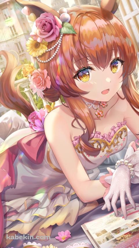 花に囲まれて本を読む可愛いマヤノトップガン / サンライト・ブーケ / ウマ娘プリティーダービーのAndroidの壁紙(480px x 854px) スマホ用