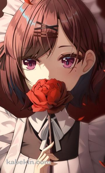 口元に赤い薔薇をあてる樋口円香(ひぐち まどか) / アイドルマスターシャイニーカラーズのAndroidの壁紙(360px x 592px) スマホ用