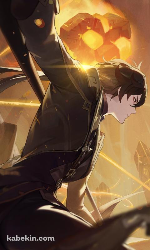 戦闘中のかっこいい鍾離 / 原神のAndroidの壁紙(480px x 800px) スマホ用