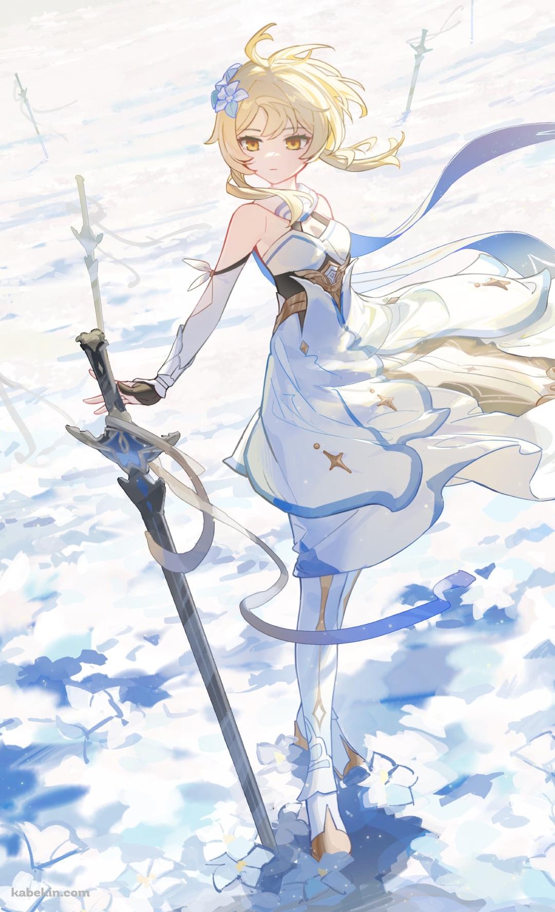 敷き詰められた白い花の上に立つ蛍 / 原神のAndroidの壁紙(1080px x 1776px) スマホ用