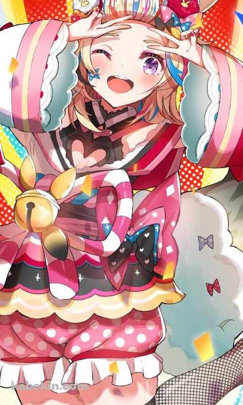 笑顔でダブルピースをする尾丸ポルカ / ホロライブ / バーチャルYouTuber / VtuberのAndroidの壁紙(480px x 800px) スマホ用