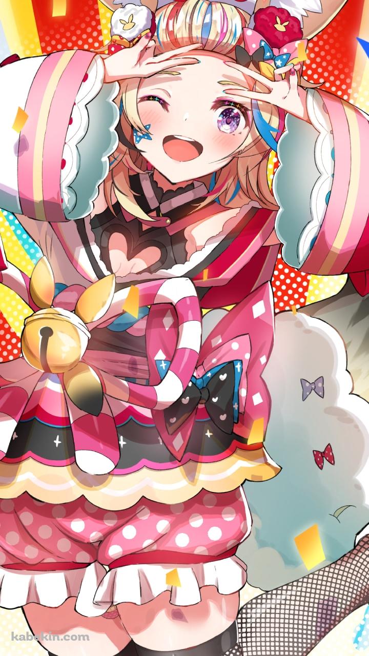 笑顔でダブルピースをする尾丸ポルカ / ホロライブ / バーチャルYouTuber / VtuberのAndroidの壁紙(720px x 1280px) スマホ用