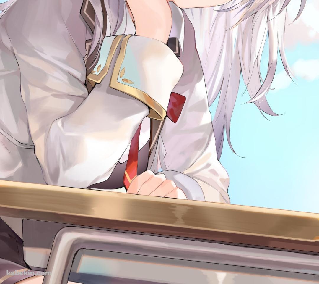学校の窓際で肘をつきこちらを見るアリサ・ミハイロヴナ・九条 / alisa mikhailovna kujou / ロシデレ / 時々ボソッとロシア語でデレる隣のアーリャさんのAndroidの壁紙(1080px x 960px) スマホ用