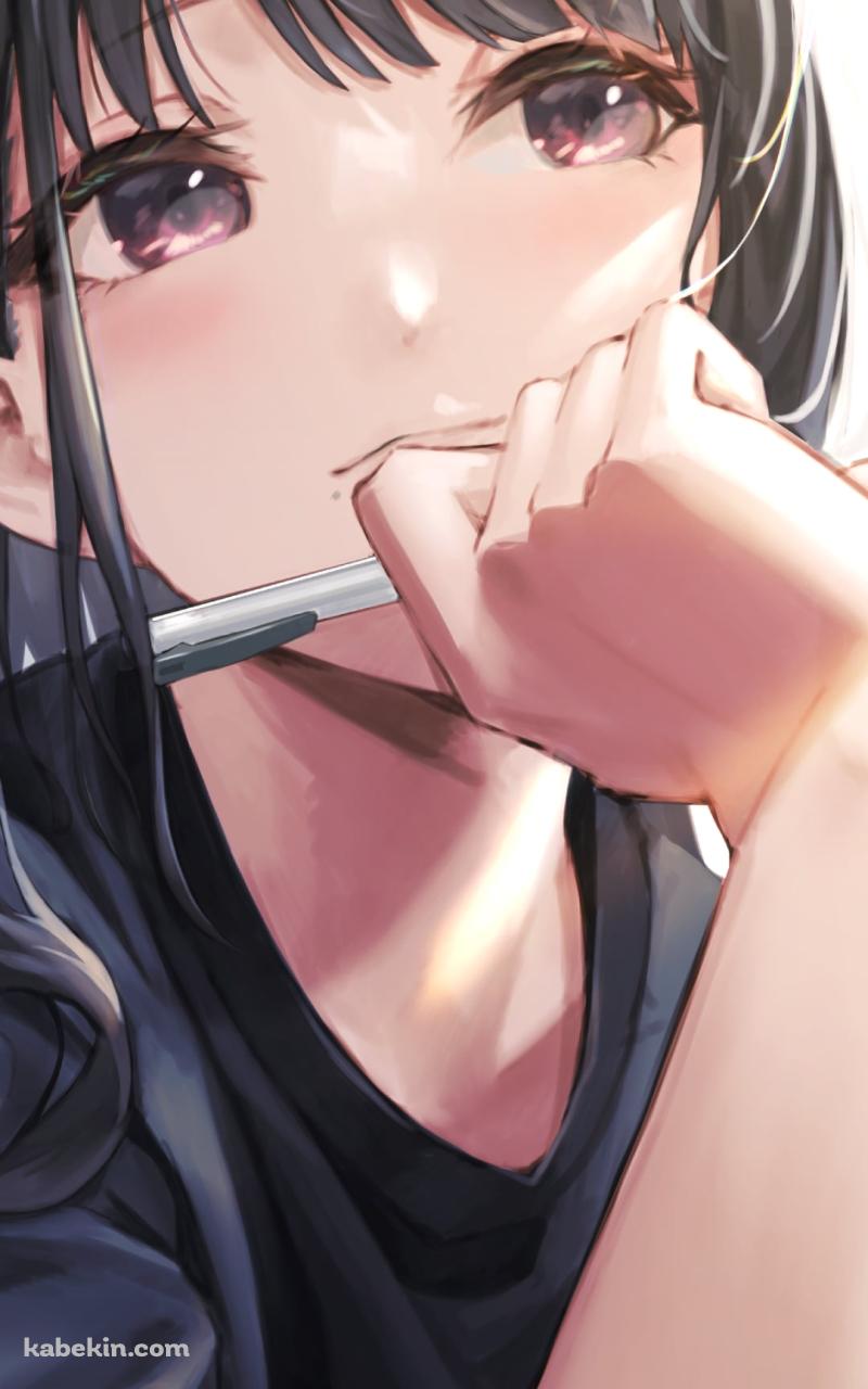 ボールペンを持ち考え込む風野灯織 (かざの ひおり) / アイドルマスターシャイニーカラーズのAndroidの壁紙(800px x 1280px) スマホ用