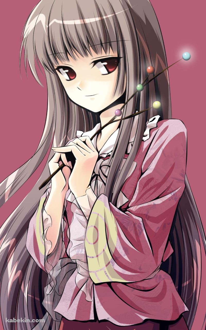 カラフルな花の枝を持つ蓬莱山輝夜（ほうらいさん かぐや） / 東方のAndroidの壁紙(800px x 1280px) スマホ用