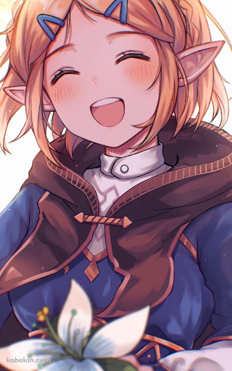 白い百合を持つ笑顔のゼルダ姫 / ゼルダの伝説 ブレスオブザワイルドのAndroidの壁紙(800px x 1280px) スマホ用
