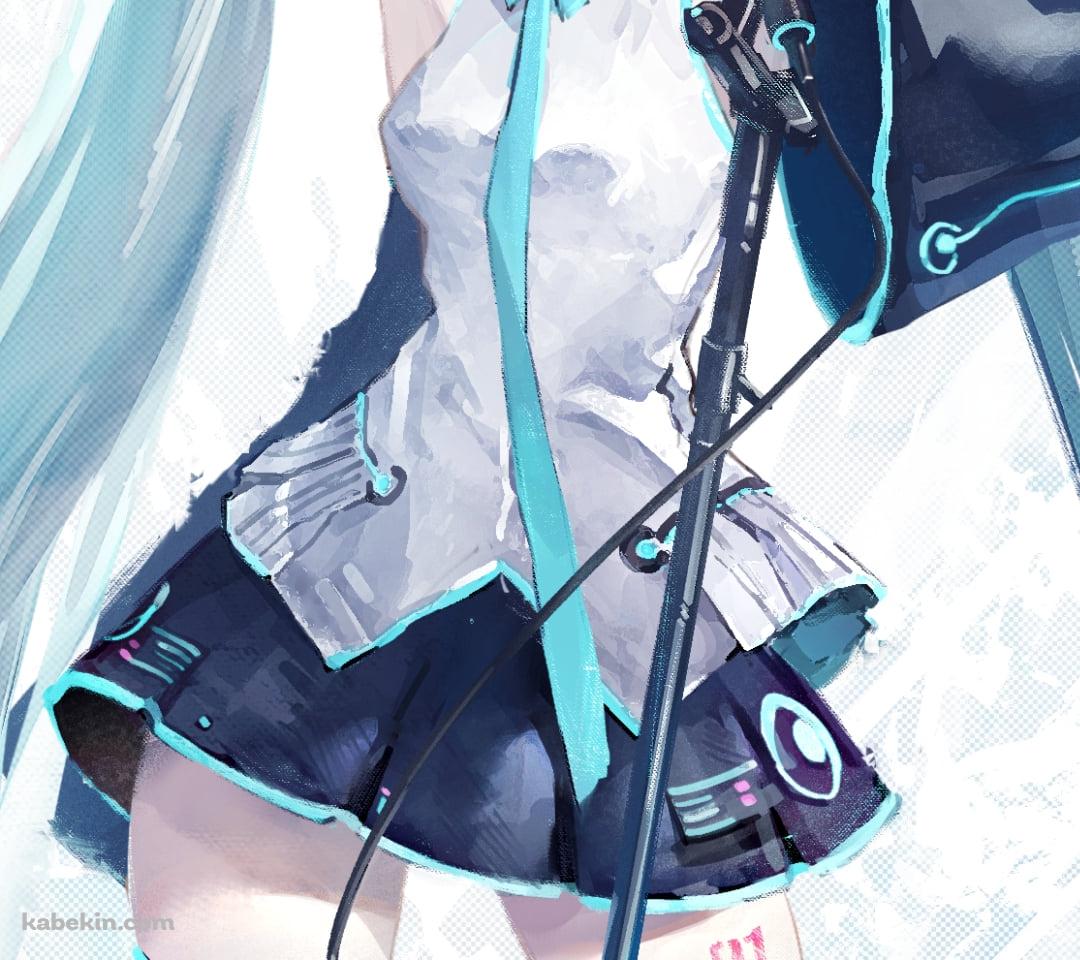 水彩で描いた初音ミク / マイクスタンド / 歌 / ボカロ / ボーカロイドのAndroidの壁紙(1080px x 960px) スマホ用