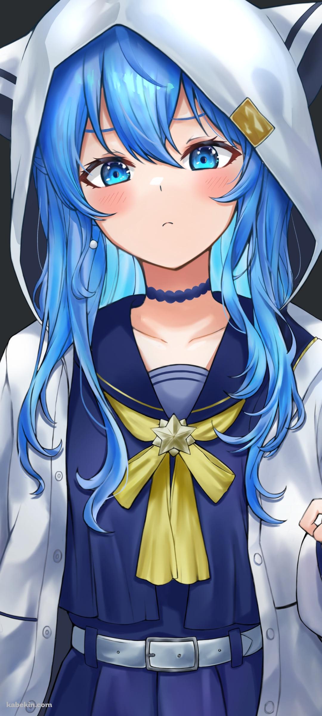 猫耳のついた白いフードを被る星街すいせい / ホロライブ / バーチャルYouTuber / VtuberのAndroidの壁紙(1080px x 2400px) スマホ用