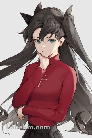 考え込む遠坂凛 / フェイト／ステイナイトのAndroidの壁紙(320px x 480px) スマホ用