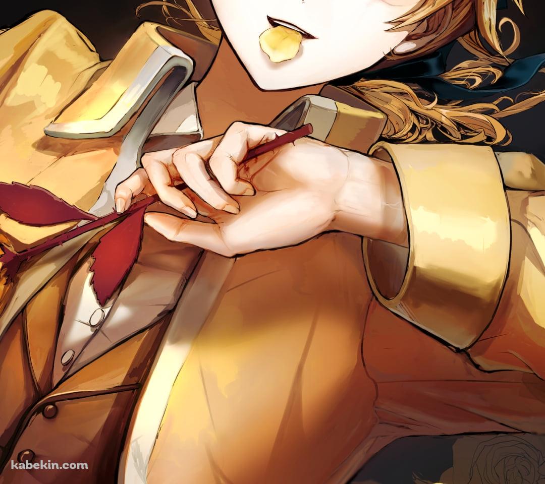 黄色い薔薇を持つ黄色いスーツを着た鏡音レン / エヴィリオス / ボカロ / ボーカロイドのAndroidの壁紙(1080px x 960px) スマホ用