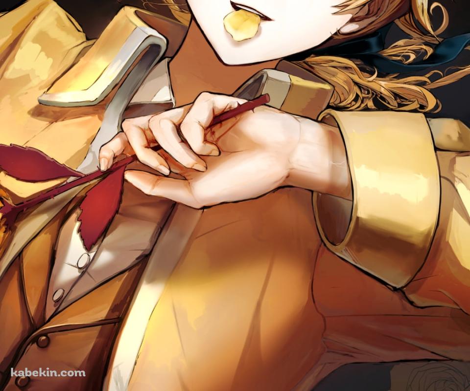 黄色い薔薇を持つ黄色いスーツを着た鏡音レン / エヴィリオス / ボカロ / ボーカロイドのAndroidの壁紙(960px x 800px) スマホ用