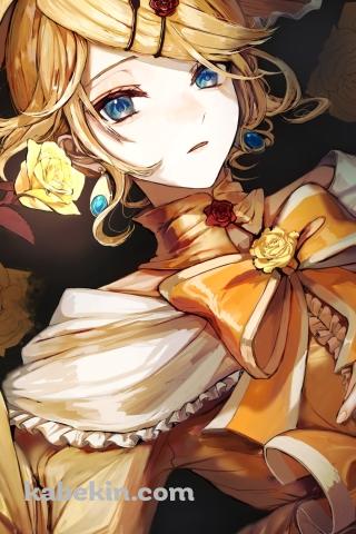 黄色いドレスを着た大人びた鏡音リン / エヴィリオス / ボカロ / ボーカロイドのAndroidの壁紙(320px x 480px) スマホ用