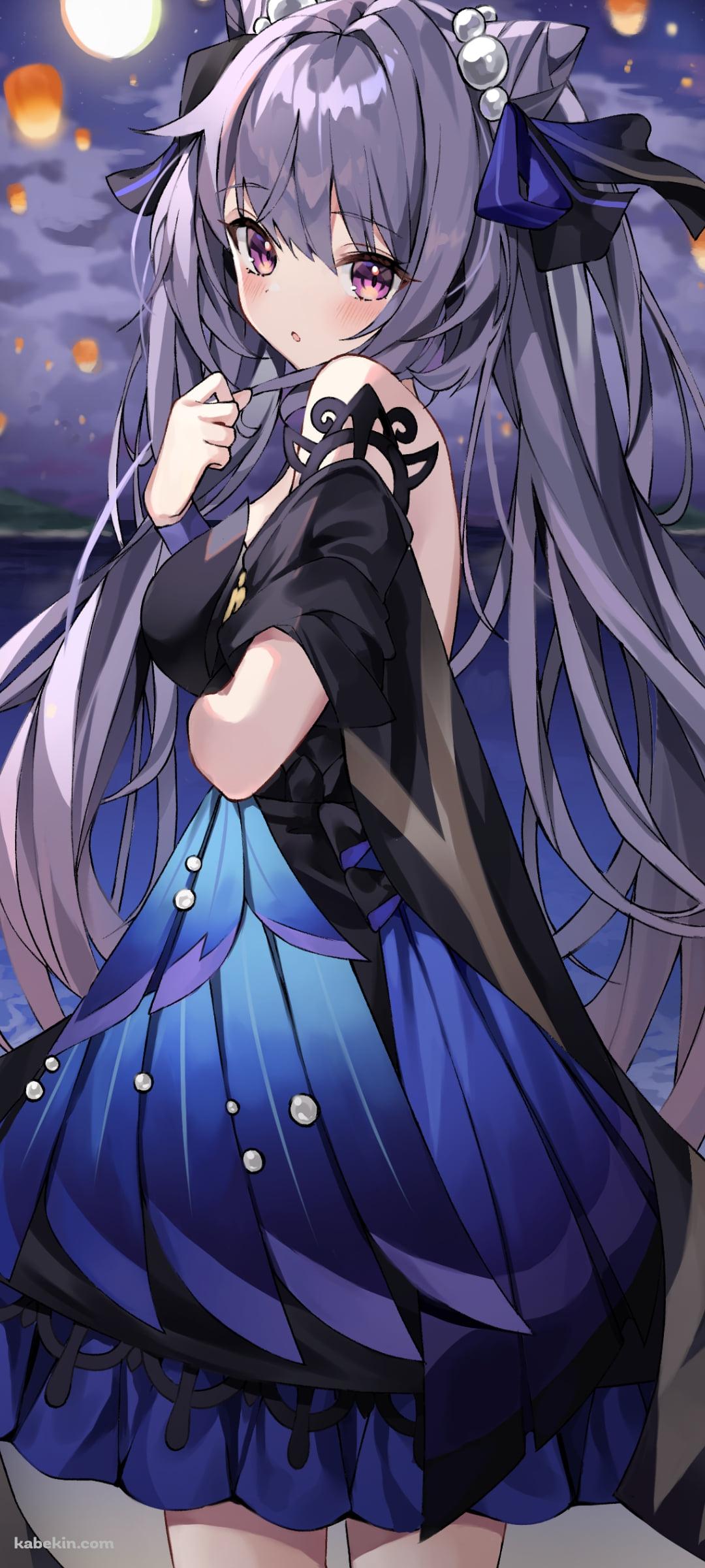 海辺で髪を触りながらこちらに振り向く刻晴 / 原神のAndroidの壁紙(1080px x 2400px) スマホ用