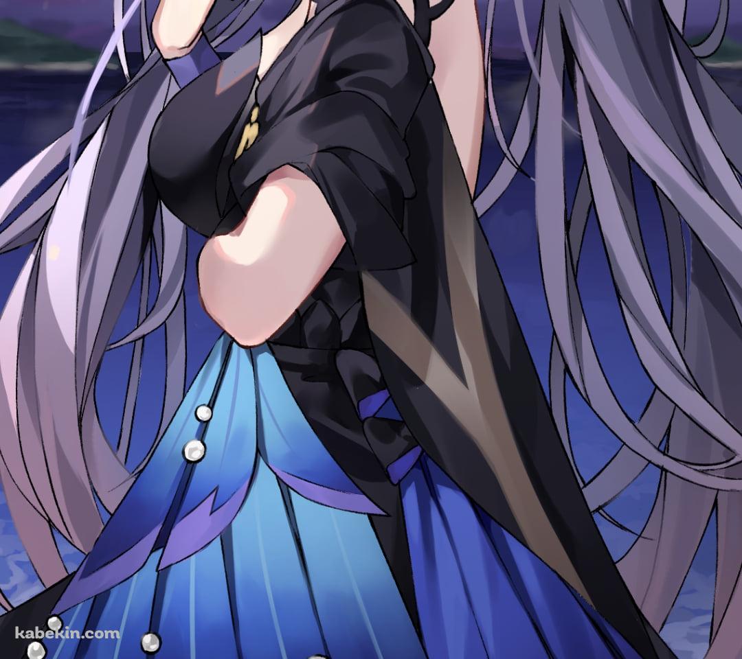 海辺で髪を触りながらこちらに振り向く刻晴 / 原神のAndroidの壁紙(1080px x 960px) スマホ用
