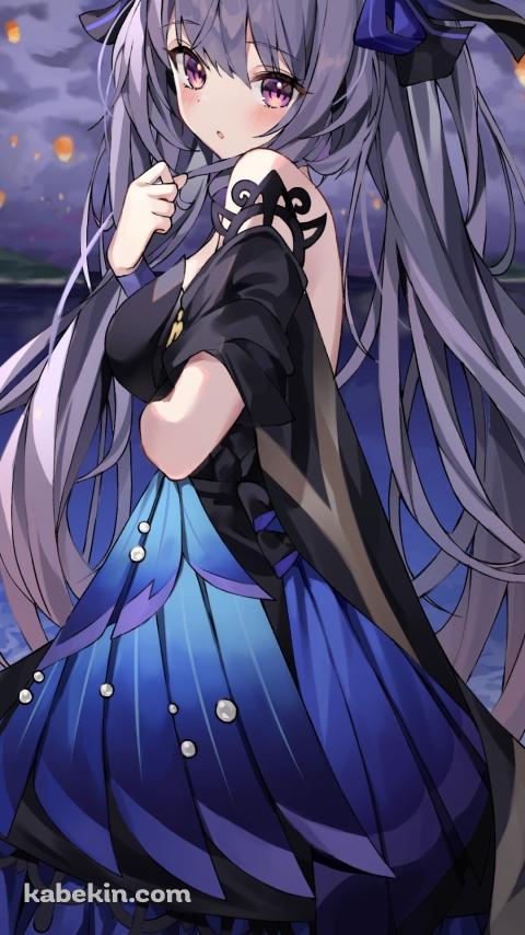 海辺で髪を触りながらこちらに振り向く刻晴 / 原神のAndroidの壁紙(480px x 854px) スマホ用