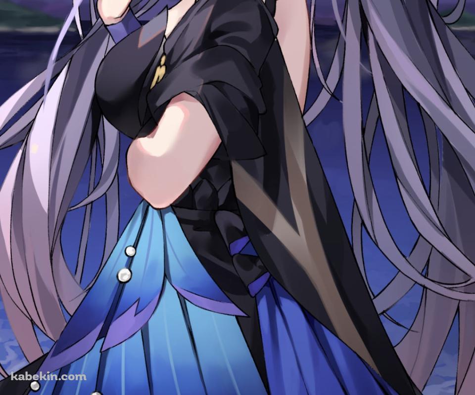 海辺で髪を触りながらこちらに振り向く刻晴 / 原神のAndroidの壁紙(960px x 800px) スマホ用