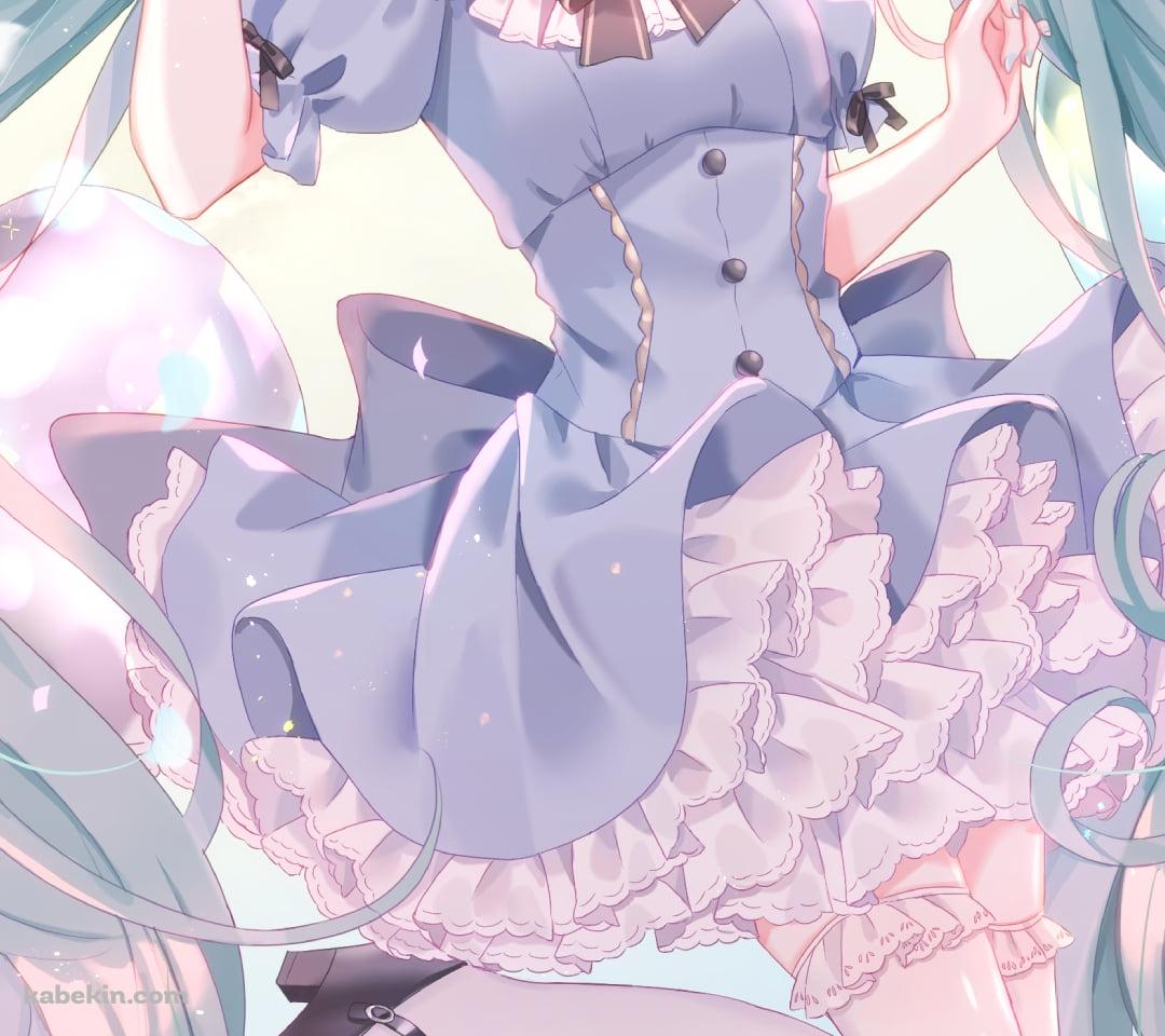 ジャンプして歌を唄う可愛い初音ミク / パステル調 / ボカロ / ボーカロイドのAndroidの壁紙(1080px x 960px) スマホ用