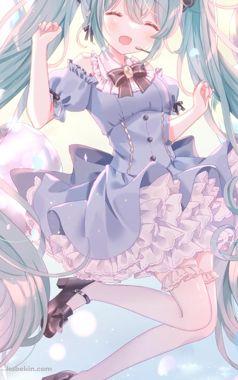 ジャンプして歌を唄う可愛い初音ミク / パステル調 / ボカロ / ボーカロイドのAndroidの壁紙(800px x 1280px) スマホ用