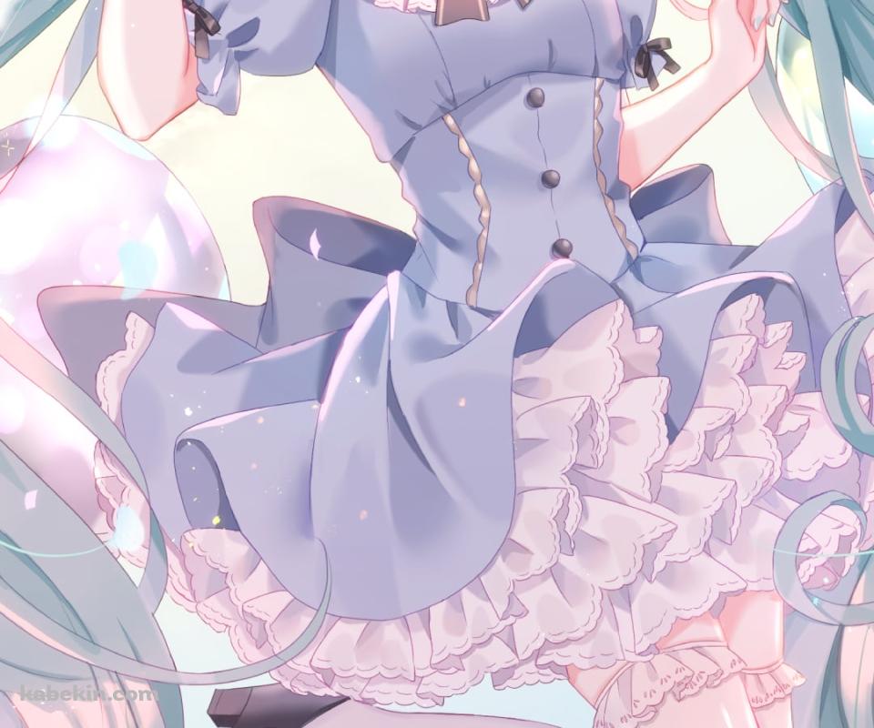 ジャンプして歌を唄う可愛い初音ミク / パステル調 / ボカロ / ボーカロイドのAndroidの壁紙(960px x 800px) スマホ用