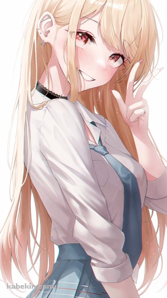 笑顔でピースする可愛い喜多川海夢 / 横向き / その着せ替え人形は恋をするのAndroidの壁紙(540px x 960px) スマホ用