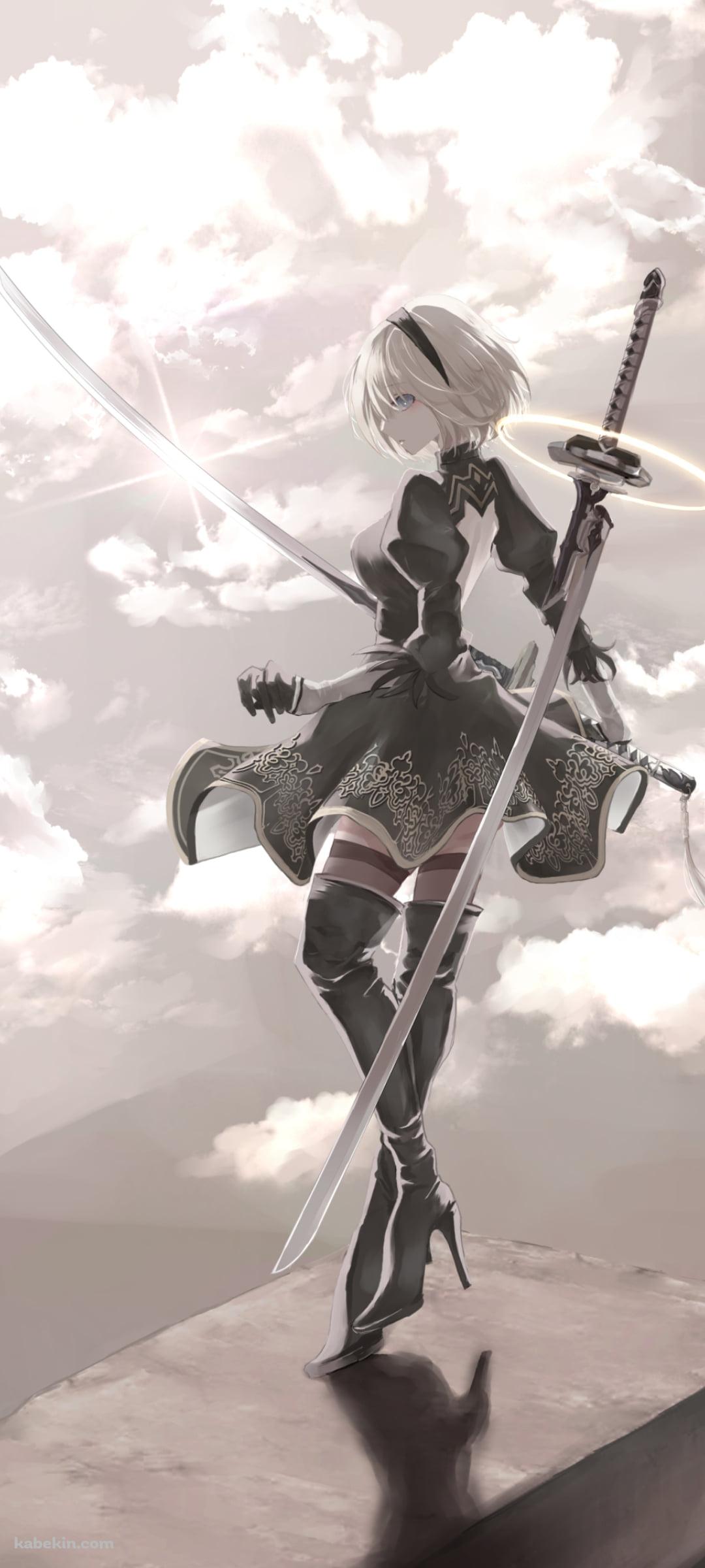 高所に立つヨルハ二号b型 / ニーアオートマタのAndroidの壁紙(1080px x 2400px) スマホ用