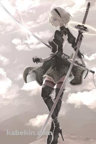 高所に立つヨルハ二号b型 / ニーアオートマタのAndroidの壁紙(320px x 480px) スマホ用