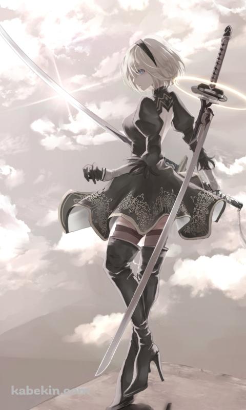 高所に立つヨルハ二号b型 / ニーアオートマタのAndroidの壁紙(480px x 800px) スマホ用