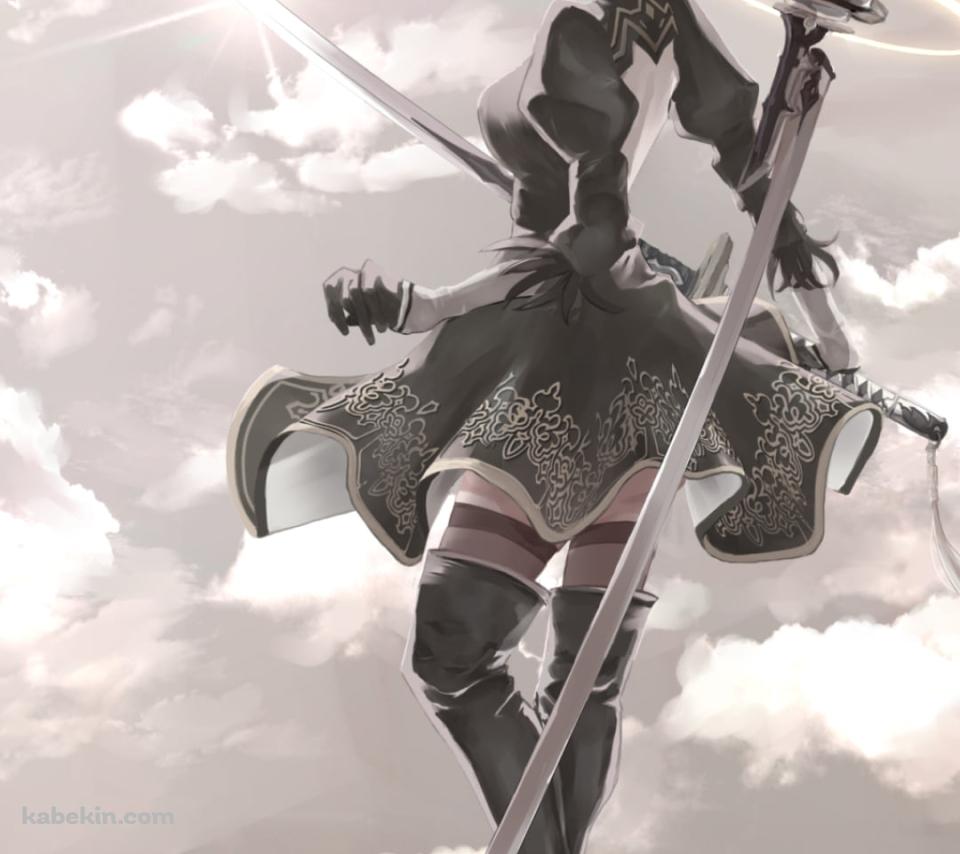 高所に立つヨルハ二号b型 / ニーアオートマタのAndroidの壁紙(960px x 854px) スマホ用