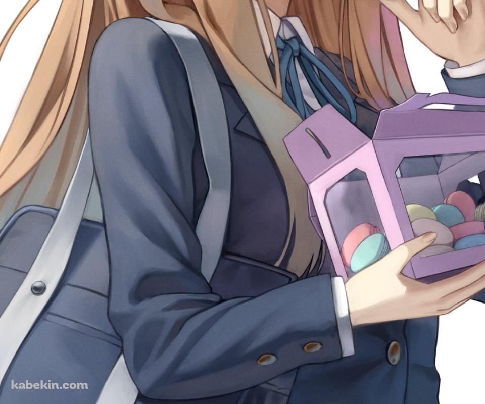 カラフルなマカロンを食べる制服姿の可愛い琴吹紬(ことぶき つむぎ) / けいおん!のAndroidの壁紙(960px x 800px) スマホ用