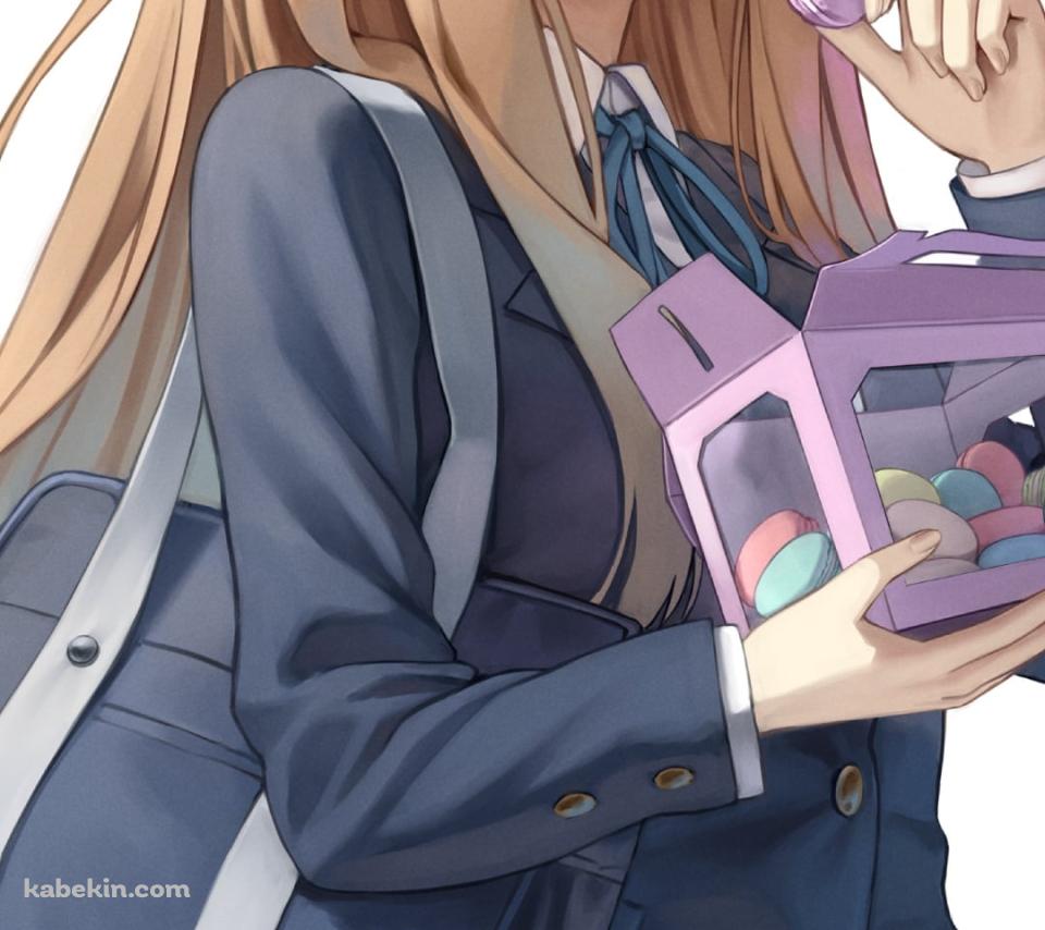カラフルなマカロンを食べる制服姿の可愛い琴吹紬(ことぶき つむぎ) / けいおん!のAndroidの壁紙(960px x 854px) スマホ用
