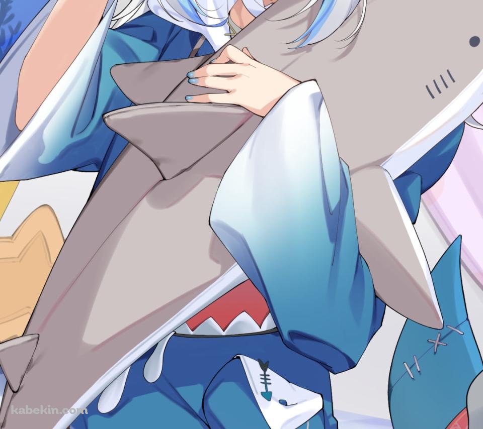 潜水艦の中で眠そうながうる・ぐら / 鮫のぬいぐるみ / ホロライブ / バーチャルYouTuber / VtuberのAndroidの壁紙(960px x 854px) スマホ用