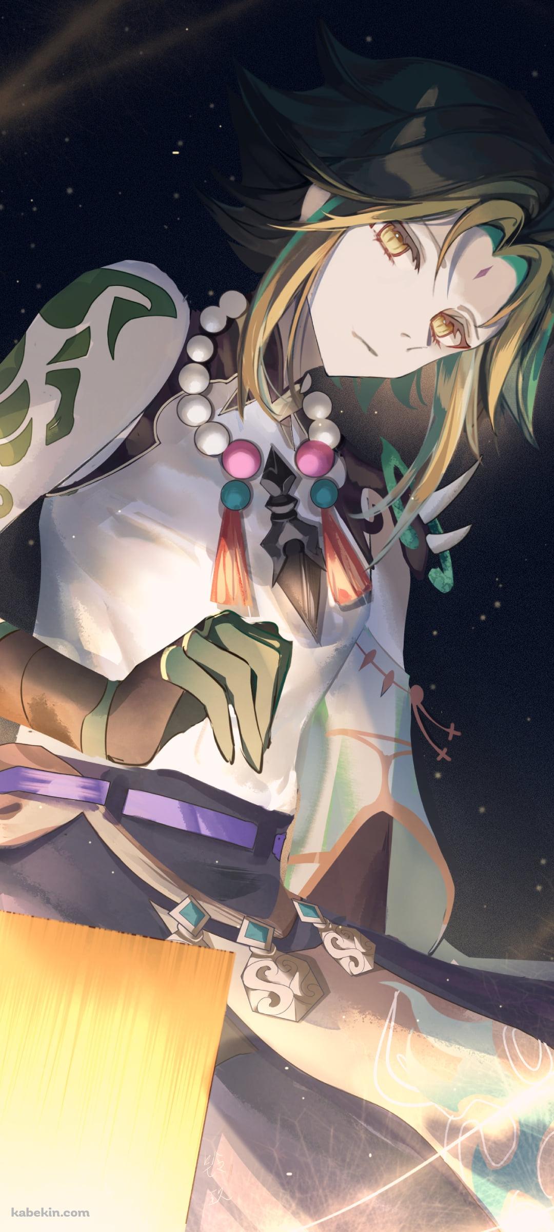 斜め下を見つめるかっこいい魈 / 星空 / 原神のAndroidの壁紙(1080px x 2400px) スマホ用