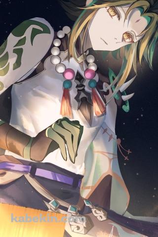 斜め下を見つめるかっこいい魈 / 星空 / 原神のAndroidの壁紙(320px x 480px) スマホ用