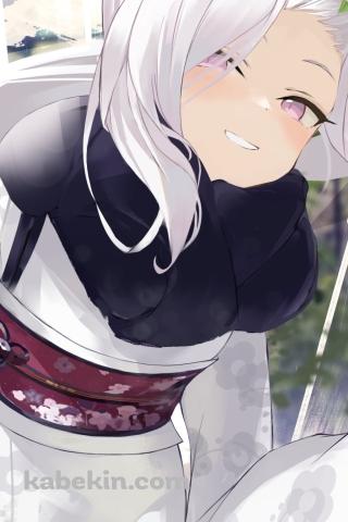 白い着物を着た浅黄ムツキ / ブルアカ / ブルーアーカイブのAndroidの壁紙(320px x 480px) スマホ用