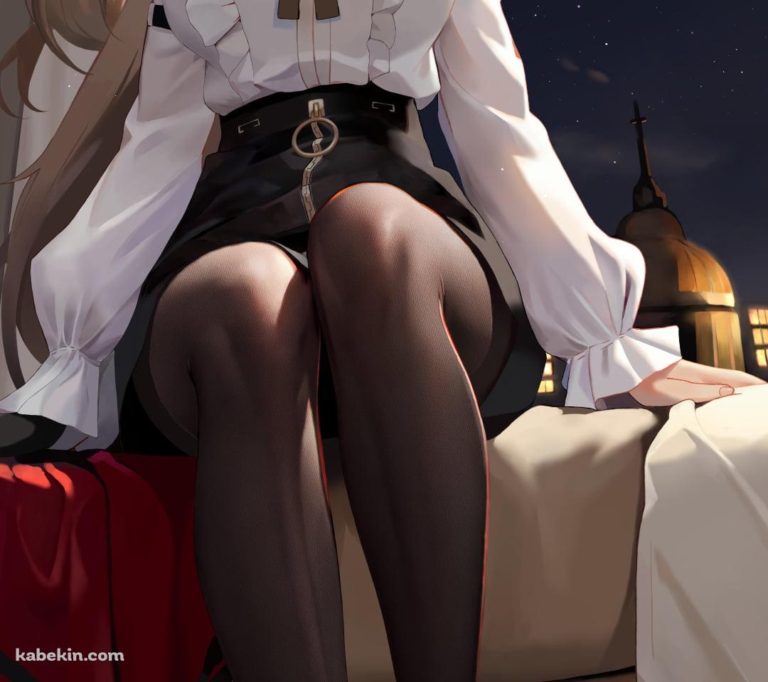 ベッドに座り窓の外の夜空を見つめるリタ・ロスヴァイセ / 崩壊3rd / 崩坏3rdのAndroidの壁紙(1080px x 960px) スマホ用