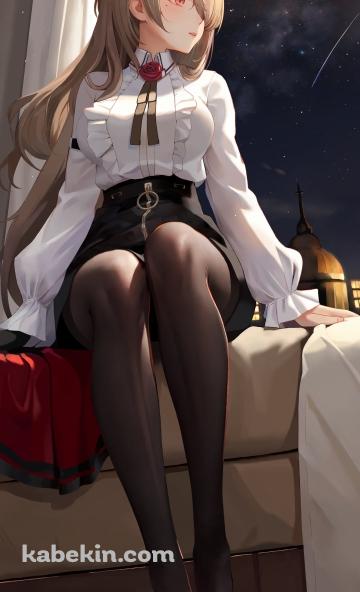 ベッドに座り窓の外の夜空を見つめるリタ・ロスヴァイセ / 崩壊3rd / 崩坏3rdのAndroidの壁紙(360px x 592px) スマホ用