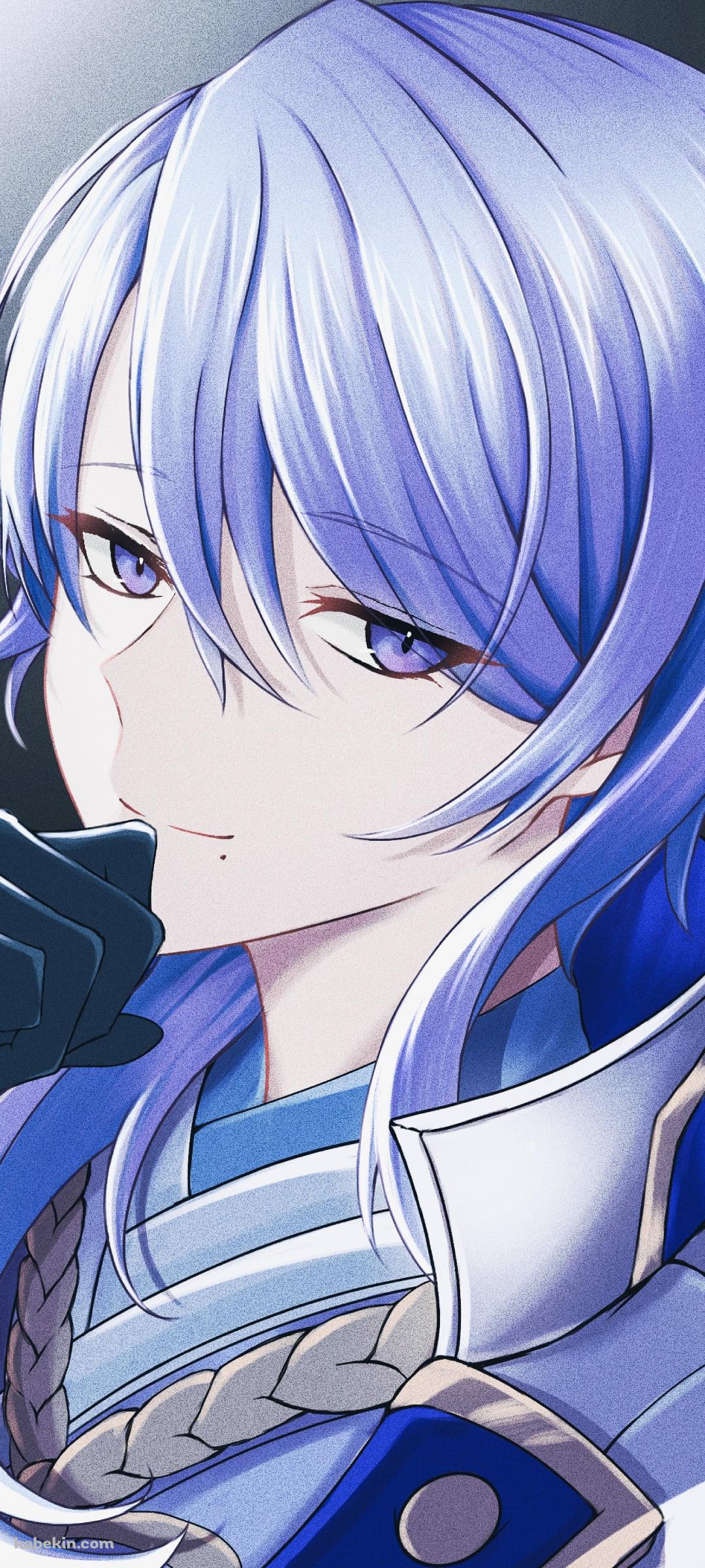 口元に手をあて微笑むかっこいい神里綾人 / 青い髪 / イケメン / 原神のAndroidの壁紙(1080px x 2400px) スマホ用